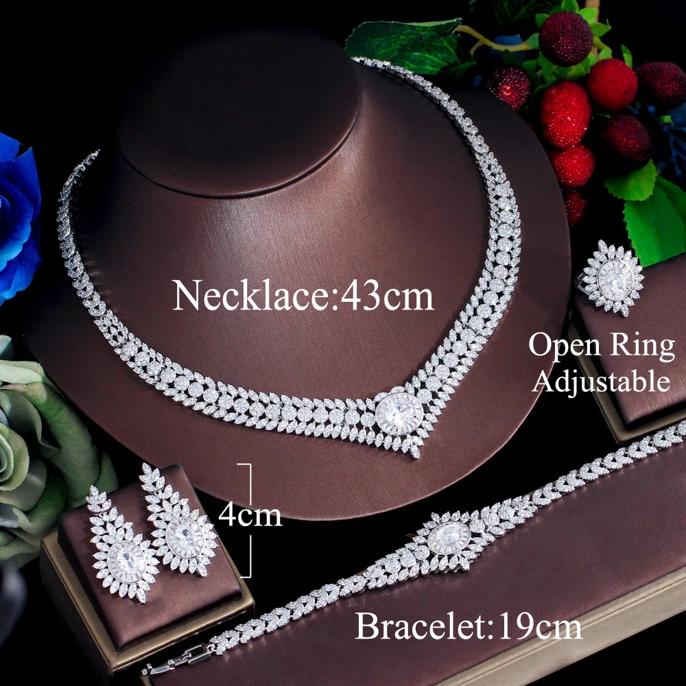 ThreeGraces 4pcs Luxury Shiny Full Cubic Zirconia Paved Nigerian Dubai Bridal Wedding Evening Dress Jewelry Set for Women TZ854