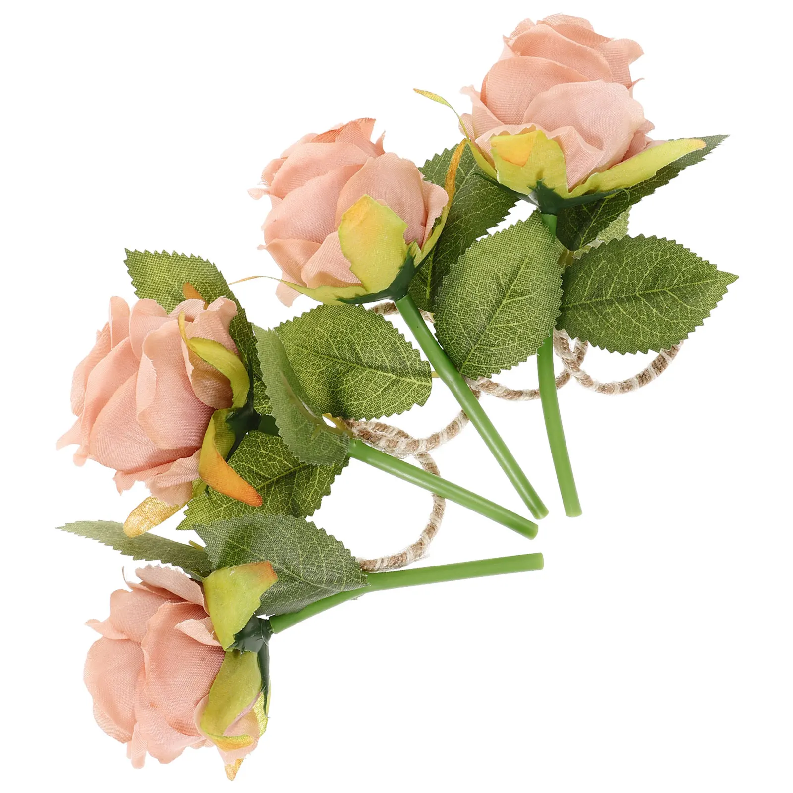 

4pcs Rose Napkin Rings Simulated Leaves Serviette Buckle Realistic Serviette Buckles Reusable Dining Table Decorations