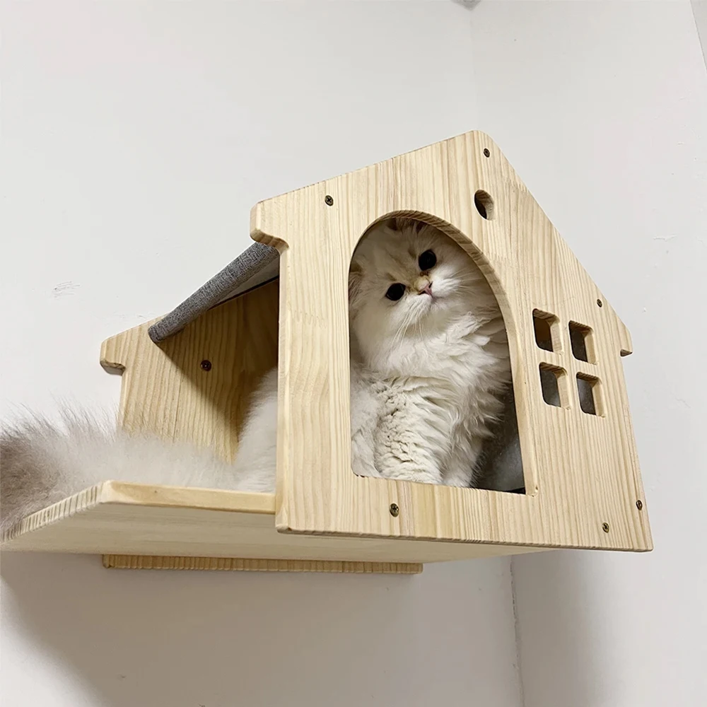 Wall-mounted Cat Climbing House Made Of Solid Wood Sisal Cat Climbing Ladder Durable Cat Scratching Post Cat Tree Pet Furniture