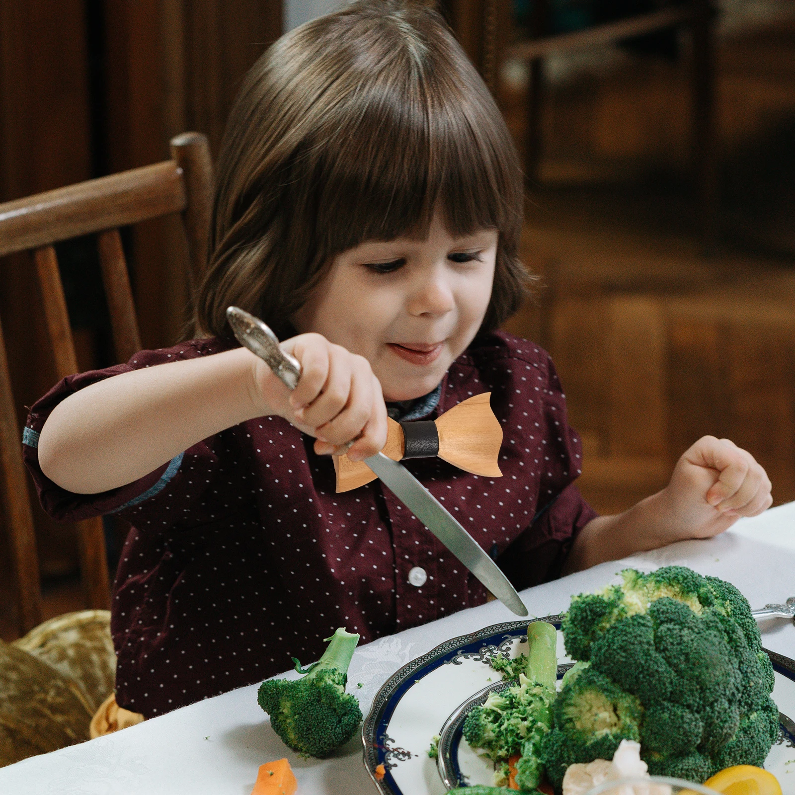 

Adjustable Children Tie Festival Bow Tie Kids Wooden Design Baby Boy Girl Dress Party Accessories