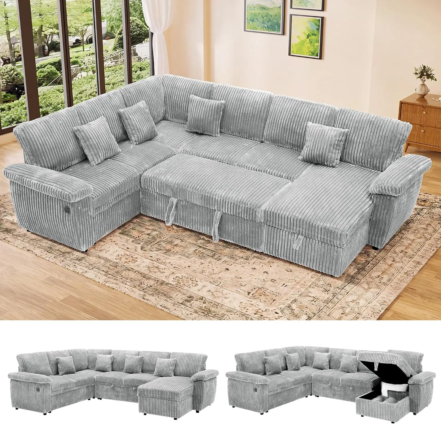 Modular Sectional Sleeper Sofa with Pull Out Bed, 104