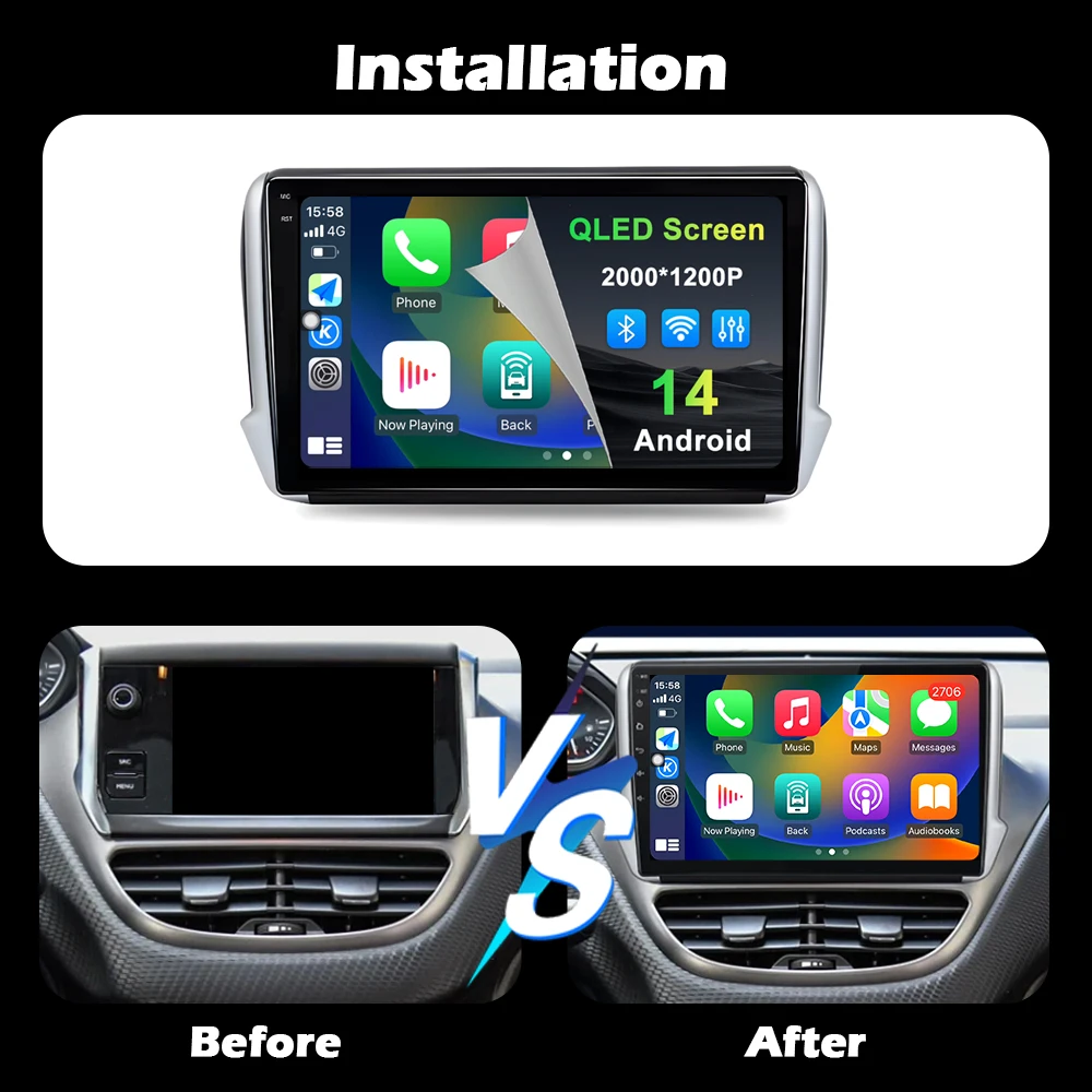 For Peugeot 2008 208 Series 2012 2013 2014 - 2018 Android 16 Navigation Multimedia Player Carplay Auto Stereo BT Video Car Radio