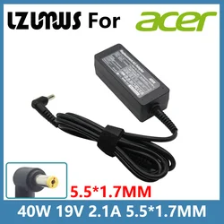 LZUMWS-AC Adaptador Carregador Portátil para Acer Aspire, Fonte de Alimentação para Notebook, 19V, 2.1A, 40W, 5.5x1.7mm, D255, D257, D270, 722, 725, 756