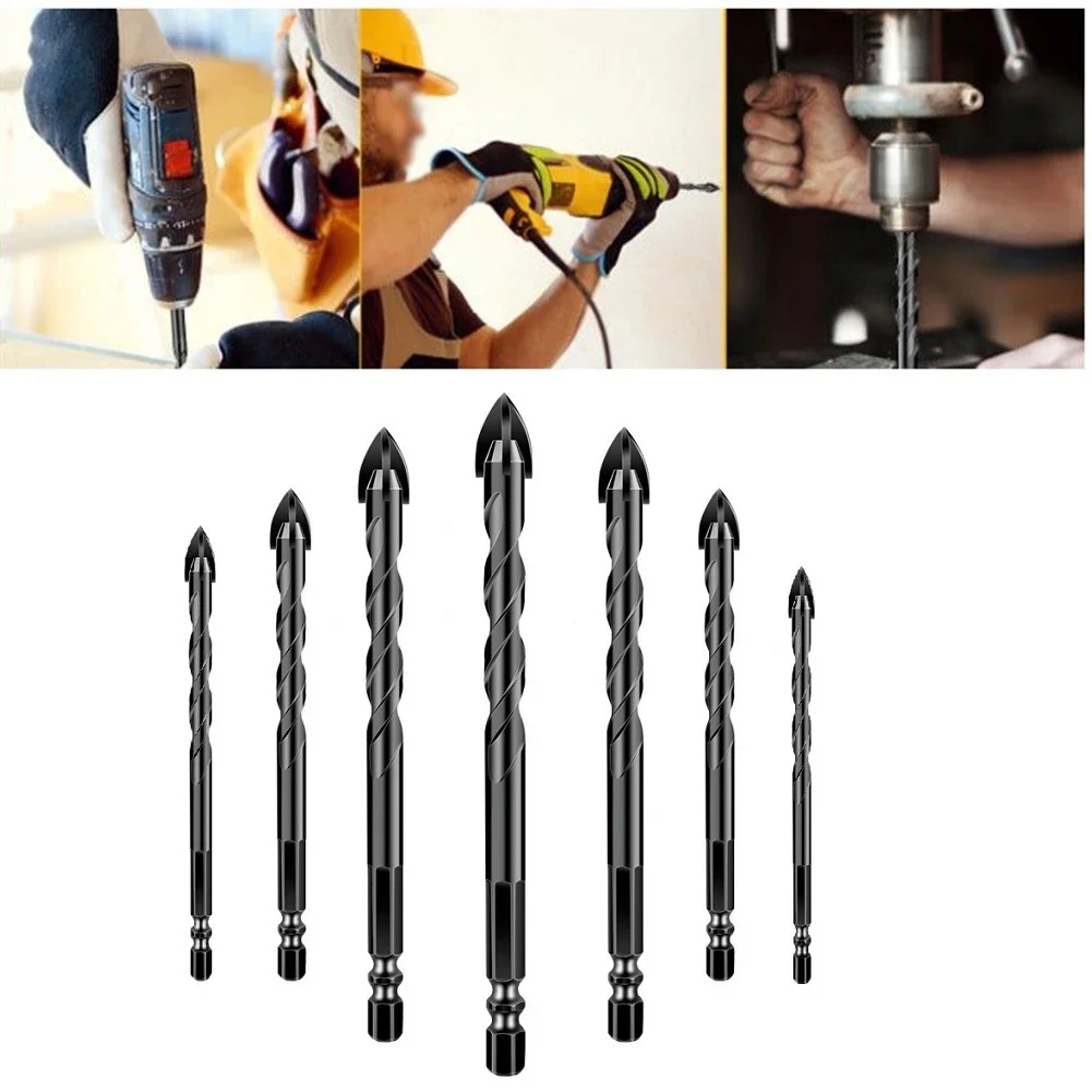 

Hex Shank Cross Head Tile Drill Bit Set 7pcs for Glass Wood Brick Tile and Plastic with Carbide Tips and Spiral Chip Design