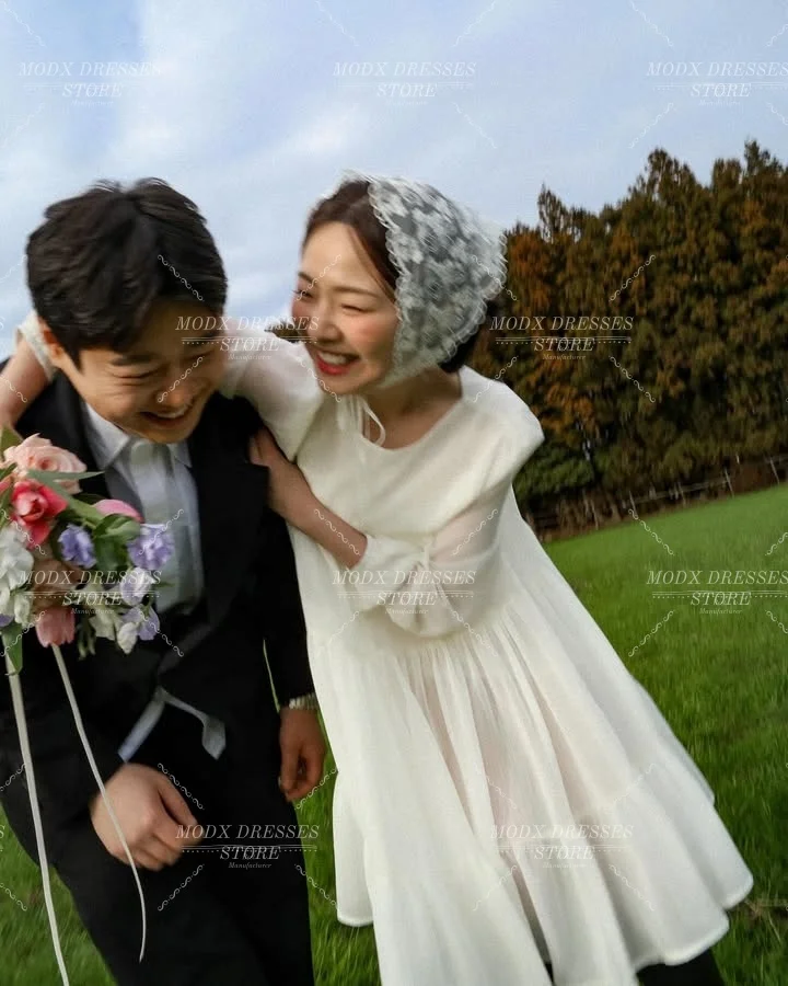 MODX Simple ivoire Mini robe de mariée coréenne Organza manches longues robe de mariée robes Novias Boda femmes personnalisé