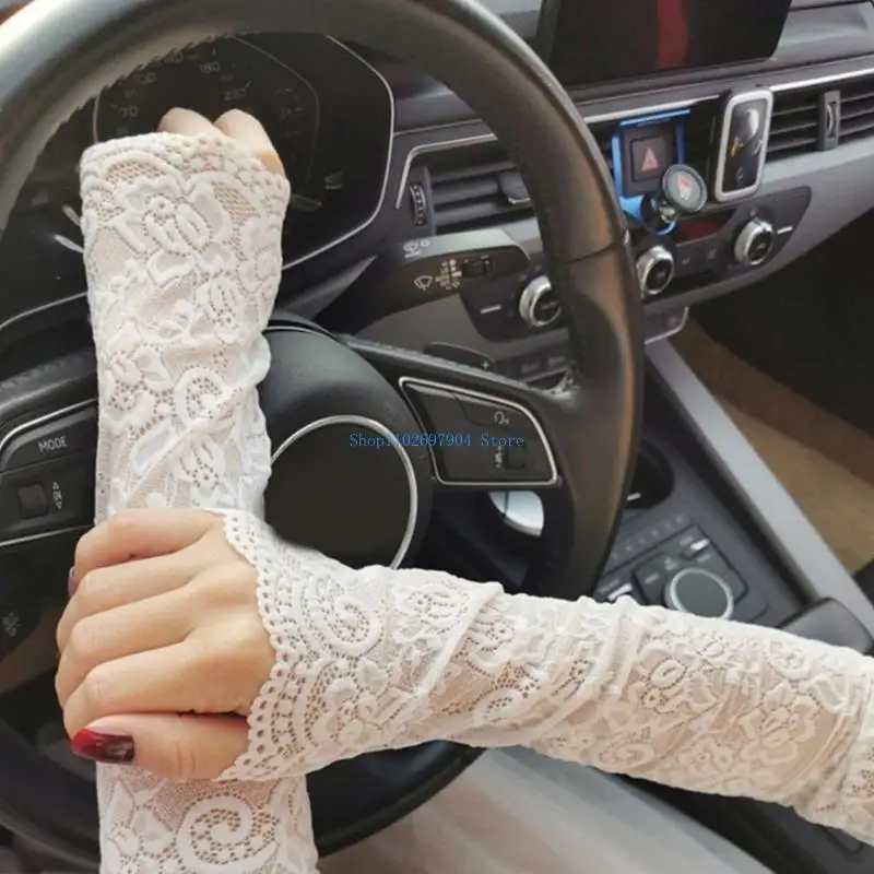 N7YF الدانتيل الأكمام للنساء زهرة حلوة ذراع الشمس مقاوم للشمس يغطي حماة ذراع الموضة