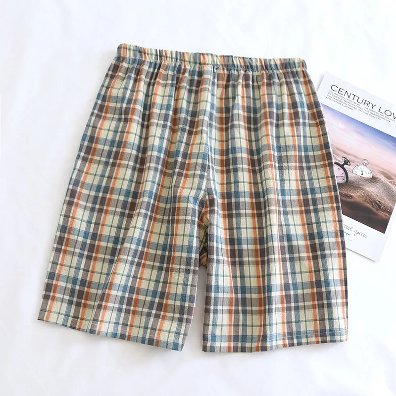 New Men\'s Cotton Pajama Shorts Summer Thin Plus Size Home Pants Casual Sleep Wear Sleep Bottoms Sleepwear Plaid Pants Men 2022