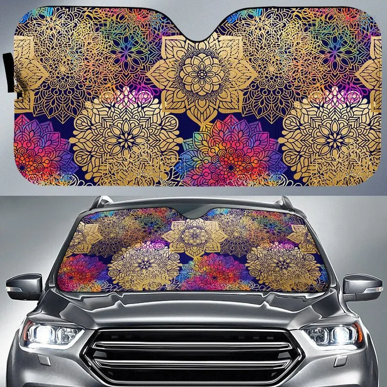 

Custom Mandala Pattern Car Auto Sun Shade, Mystical Car Decor Abstract Art Car Accessories Personalised Car Windshield Sun Shade