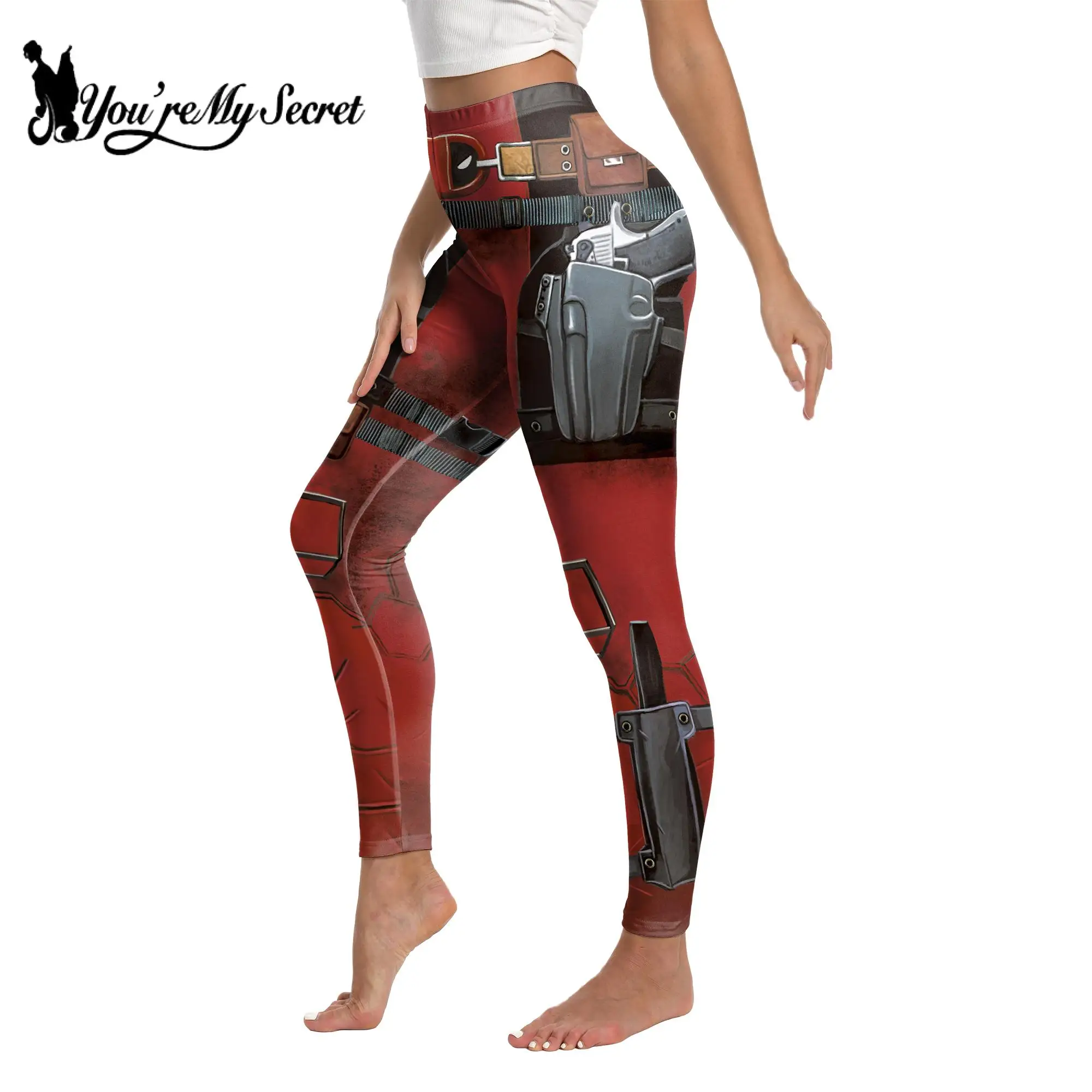 [You\'re My Secret] Deadpool Cosplay Wolverine Print Leggings for Woman Elastic Pants Tights Female Trousers Slim Fitness Bottom