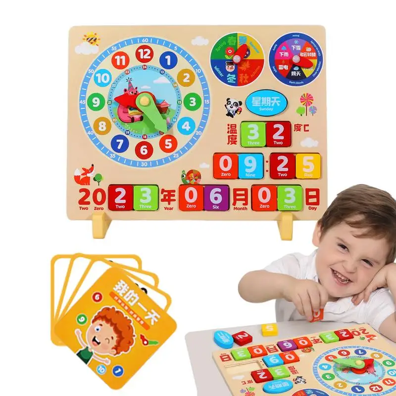 

Montessori Wooden Toy Kids Clock Daily Calendar Board Learning & Education Toys Preschool Learning Activities Board Game