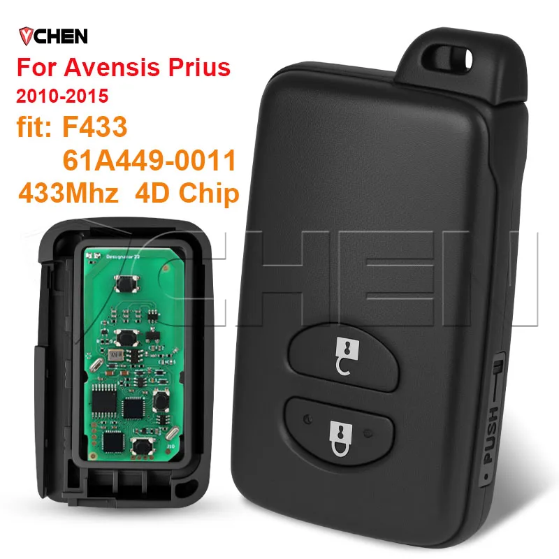 

Умный брелок для Toyota Avensis Prius 2010-2015 433 МГц 4D чип 61A449-0011 F433 B74EA B75EA бесконтактный пульт дистанционного управления с 2 кнопками логотипа