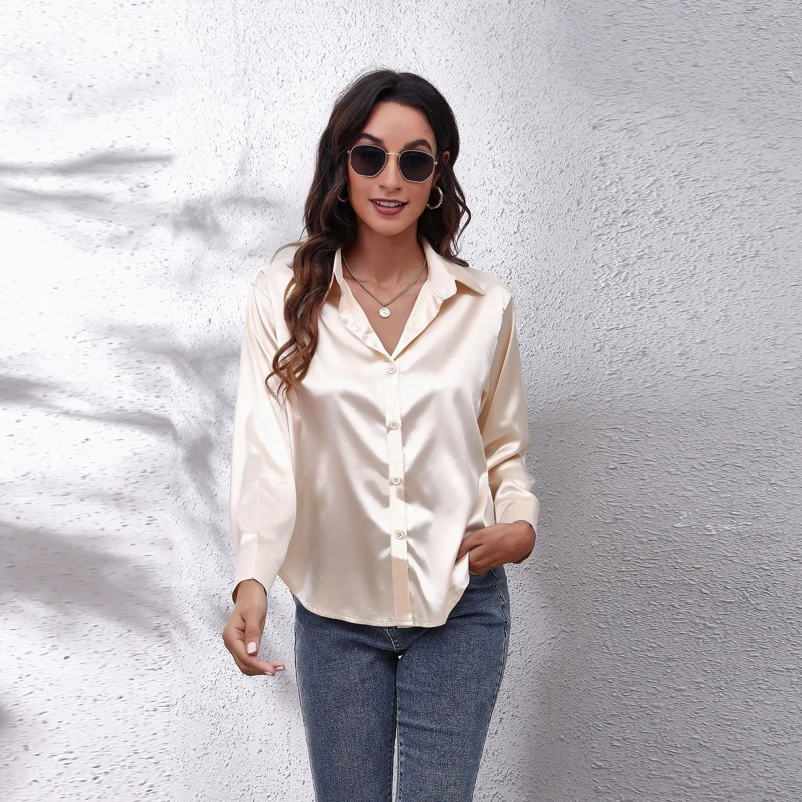 Women Elegant Shirt Fashion Blue Long Sleeve Lapel Blouse New Autumn Winter Casual Solid Loose Tops Lady T Shirt Tees Blusas