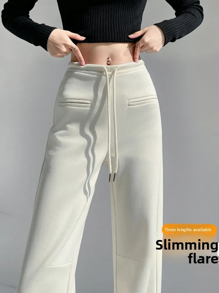 High Waist Slimming Loose Drapey Sporty Women's Micro Flared Pants in Beige Color Commute Style Casual Pants for Ladies