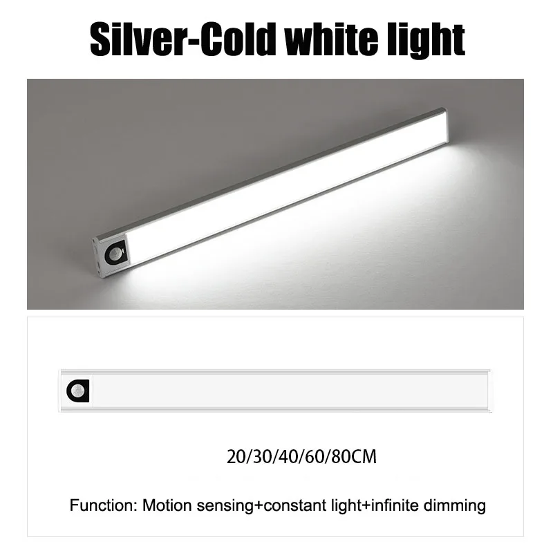 60CM 80CM Night Light Motion Sensor Thin LED Kitchen Rechargeable USB Lamp Backlight For Bedroom Bedside Table Lighting