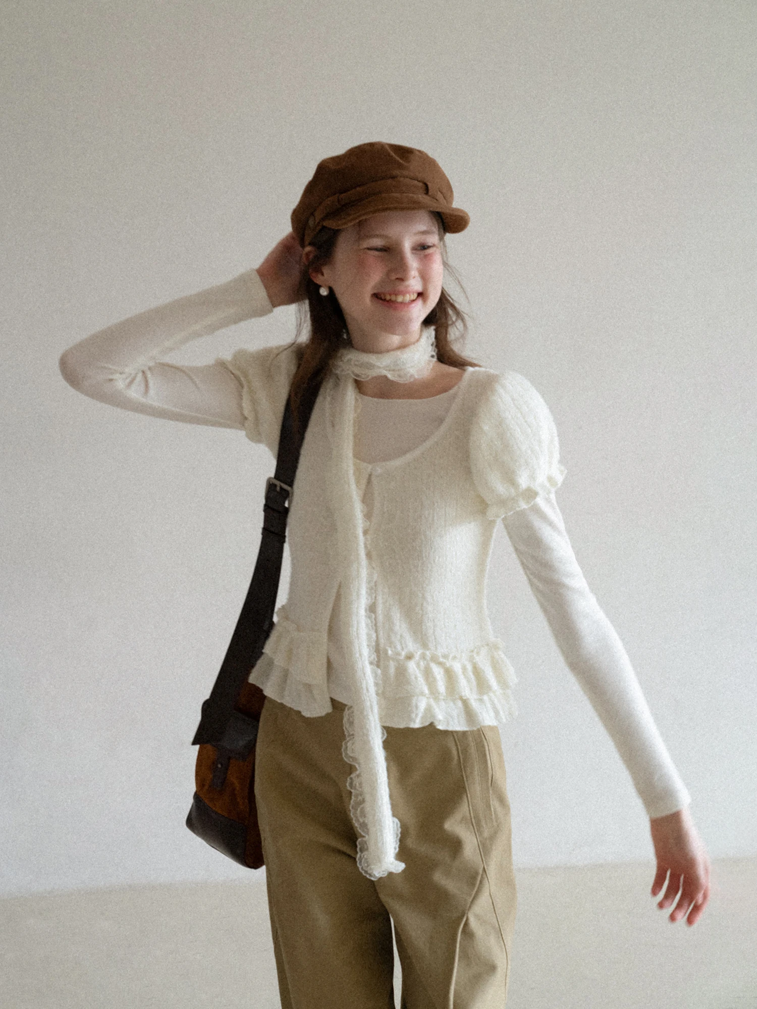 

Комплект из двух предметов EGGKA: вязаный кардиган с двойными слоями и пузырчатой текстурой, топ нового дизайна, мягкий полиэстер