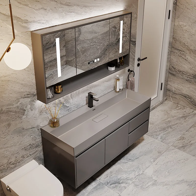 

Встроенная раковина, шкаф для ванной комнаты, зеркальный шкаф, современная простая ванная комната, шкаф для умывальника, комбинированный светильник, роскошь