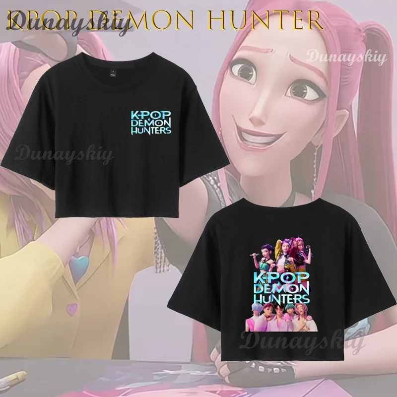 BKPop Demon Hunters Mira Crop Top T-shirt Short Sleeve Sexy Cute Anime Cosplay Women Outfit Halloween Christmas