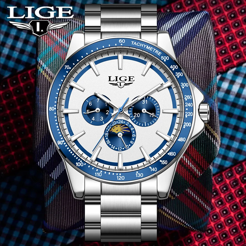 LIGE 2026 ساعات فاخرة جديدة للرجال موضة الأعمال كوارتز ساعات المعصم الرياضية مقاوم للماء مضيئة الصلب ساعة رجالي Reloj Hombre