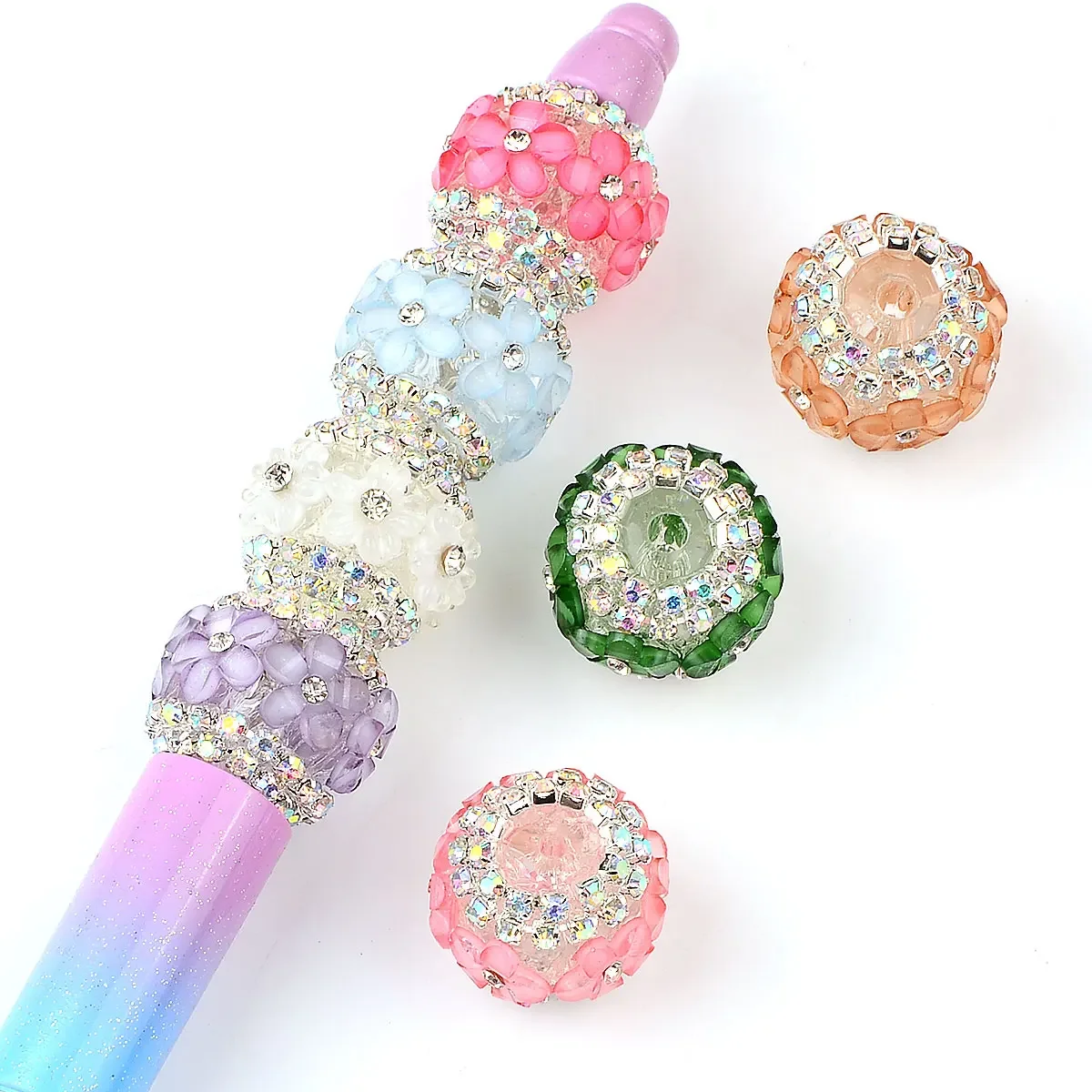 1.7x1.5cm 4pcs Random Color Mix Floral Inlay Flatback Acrylic Beads Diy Necklace Bracelet Jewelry Cute Gift Accessories