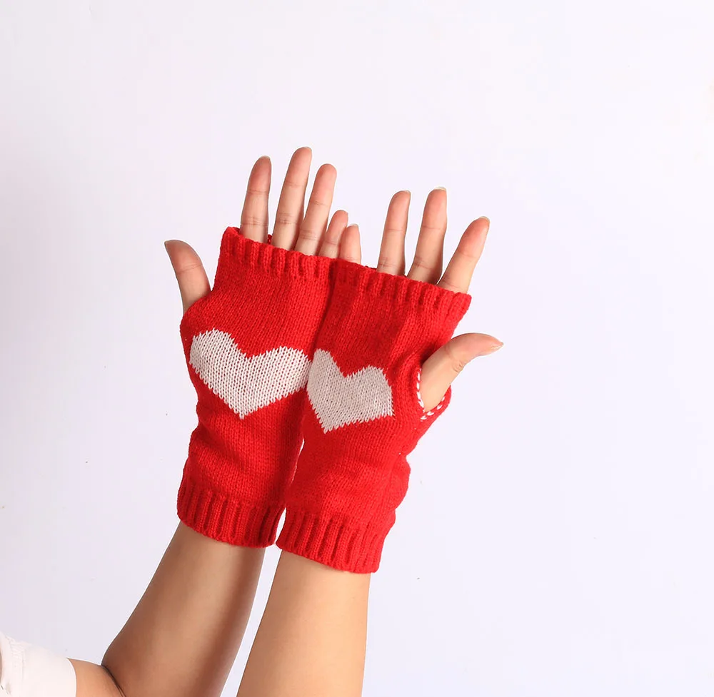 Arm Warmers for Women Hand Sleeves Sweat-Heart Wool Cuffs Cute Warm Gloves Love Knitted Autumn Winter Student Writing Sleeves