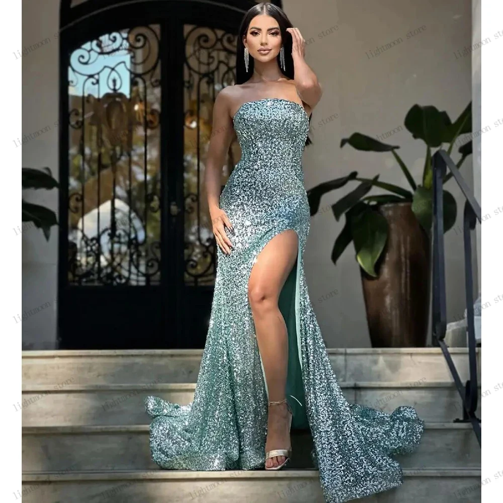 Glitter Evening Dresses Gorgeous Prom Dress Sequin Appliques Strapless Robes For Formal Party Vestidos De Noche 2025 Customized