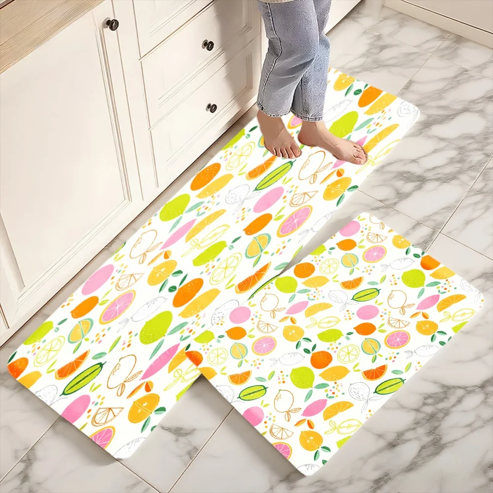 3PCS Mat Set,  Home Decoration for Front Door, Kitchen,  Colorful Fruits And Leaves Pattern Print Kitchen Rug.