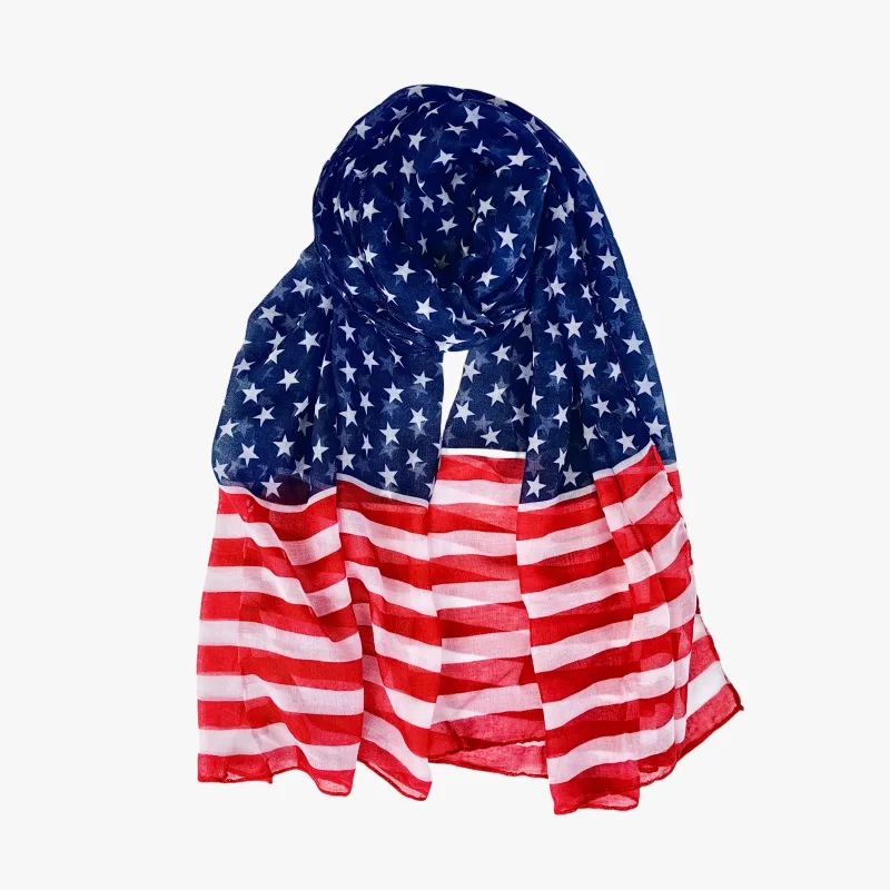 Women Thin Scarf Spring Summer Muffler Vintage Independence Day Stars Stripes Scarf