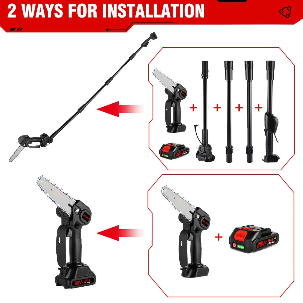 ONEVAN-Sierra eléctrica inalámbrica de 3500W y 2,25 m, motosierra telescópica, herramienta de poda de jardín doméstico para batería Makita de 18V