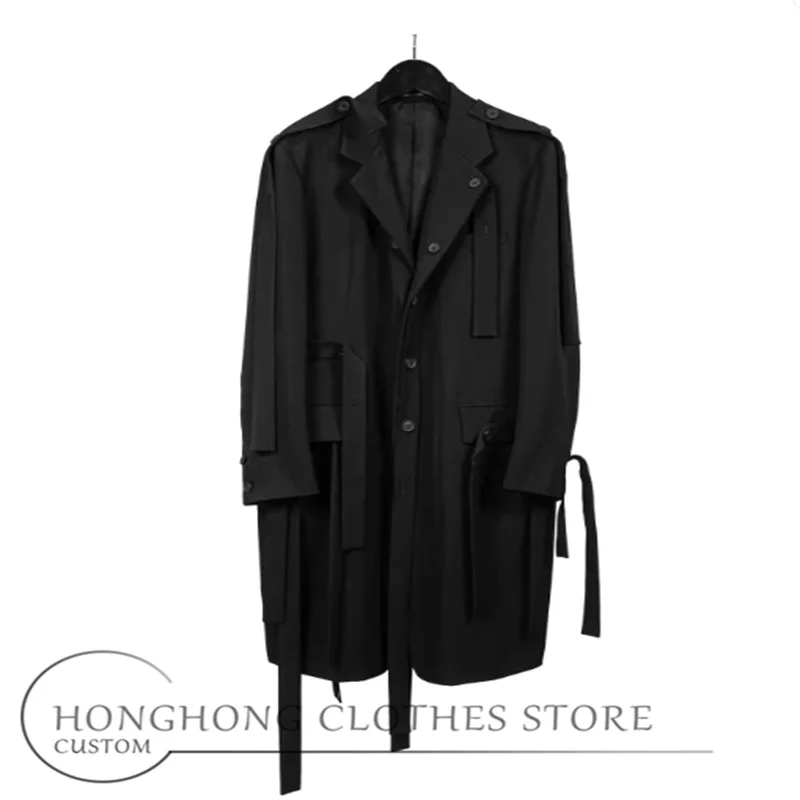 

Темный плащ средней длины оригинального дизайна, высококачественное свободное повседневное пальто на заказ