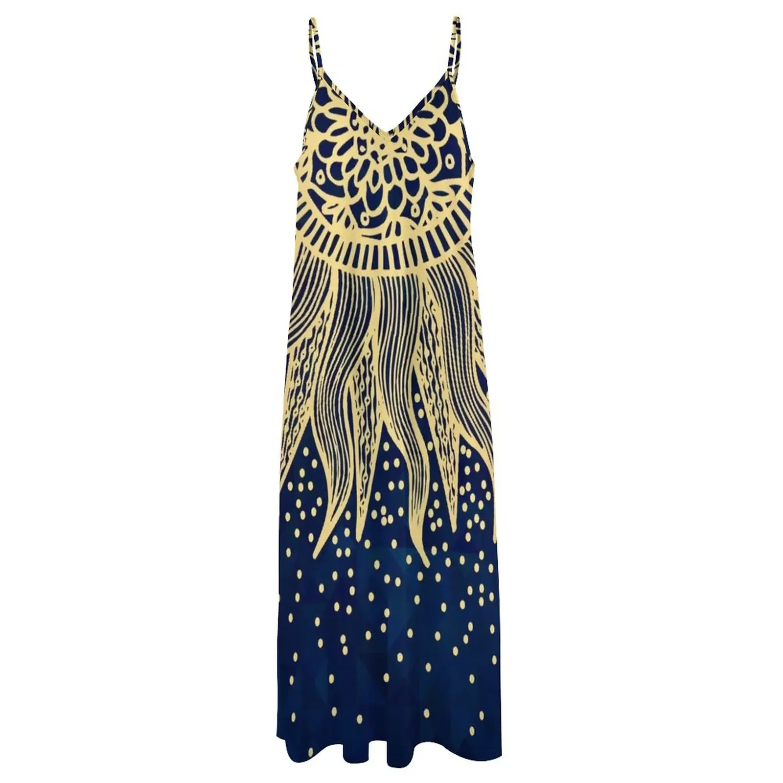 Azul ouro boho sol mandala confetes vestido sem mangas roupas vestido longo vestidos de casamento para mulher vestidos de noite de luxo 2025