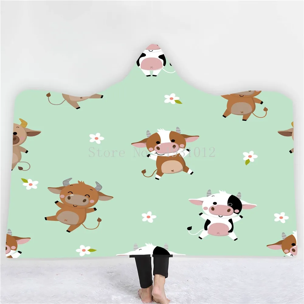 Cartoon Grassland Cattle Wearable Blankets Fleece Blankets Are Comfortable Super Soft Light Warm Gifts for Adults Children