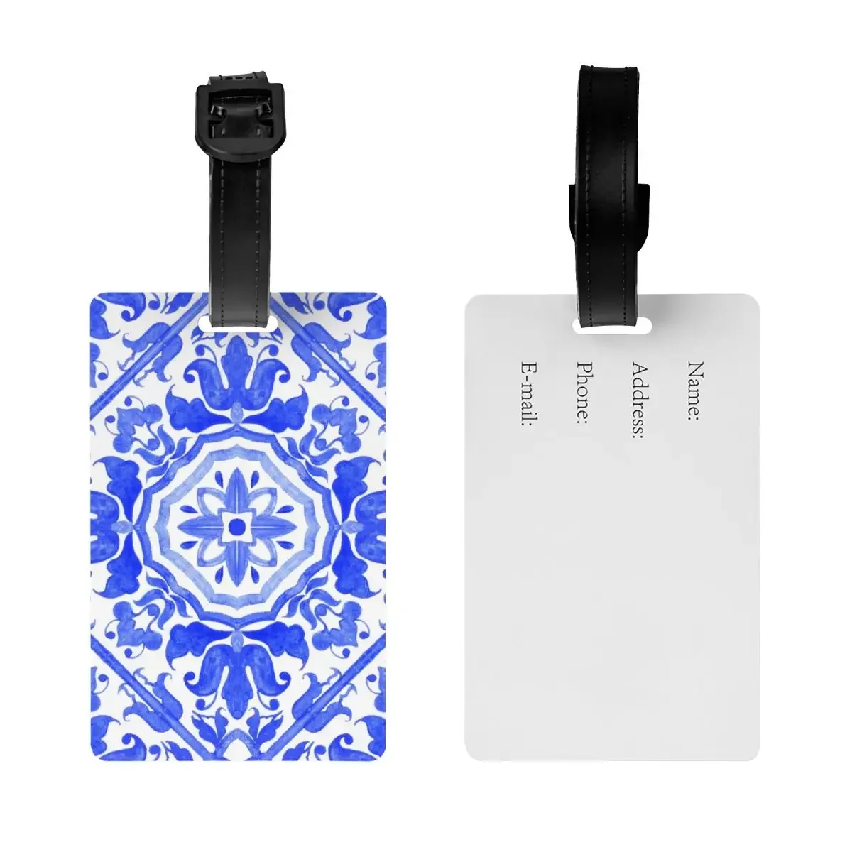 Custom Portuguese Azulejo Tiles Luggage Tags for Suitcases Blue Delft Porcelain Privacy Cover ID Label