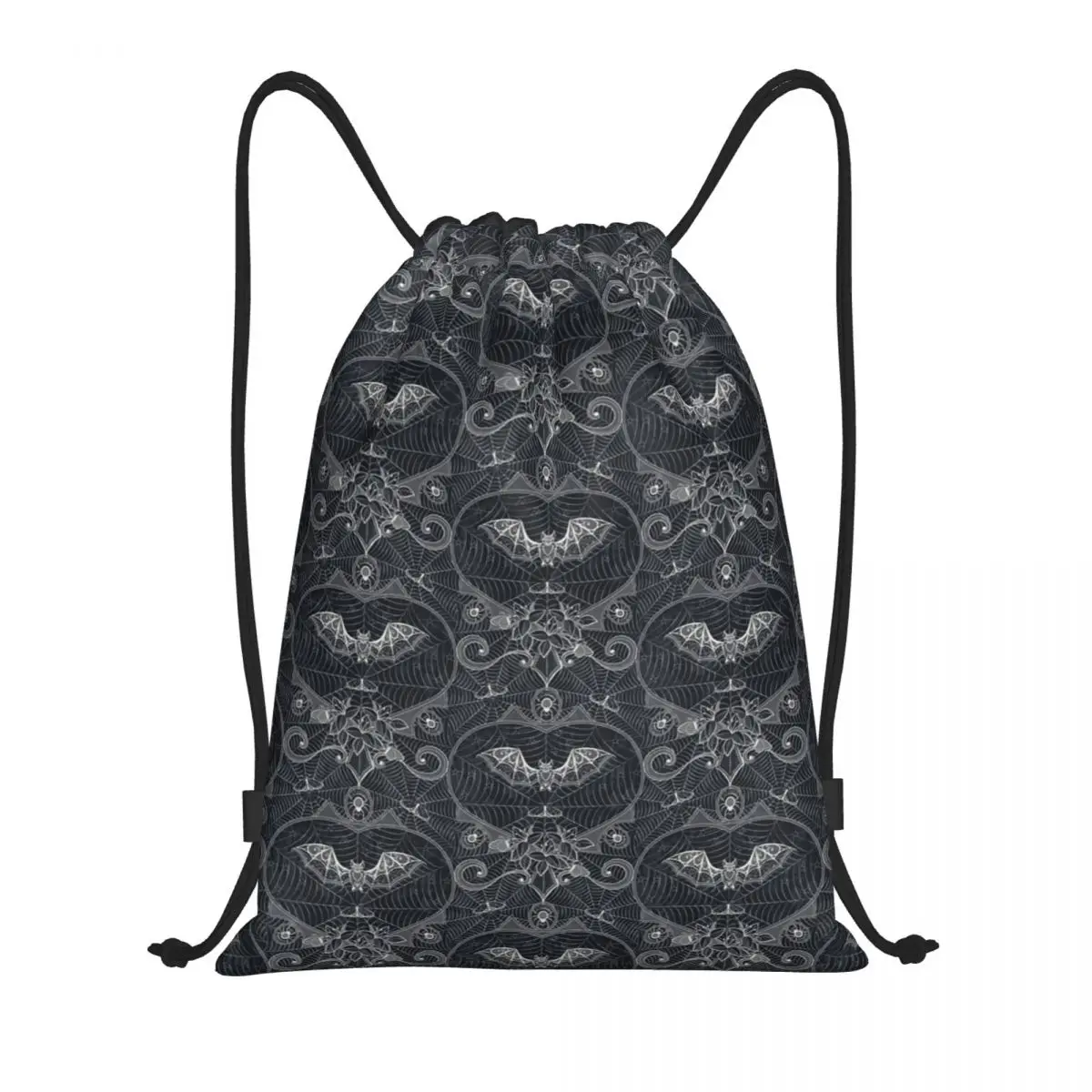 Gothic Halloween Spider Web Lace Drawstring Backpack Women Men Sport Gym Sackpack Foldable Bats Training Bag Sack