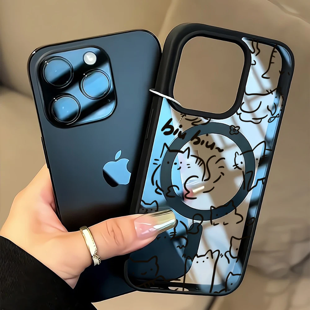 Niedliche Katzen-Schutzhülle für Magsafe iPhone 15 16 Pro Max 17 16 14 11 13 12 Pro Max Plus Hüllen Magnetisches Kabelloses Laden Coque – Detail 9