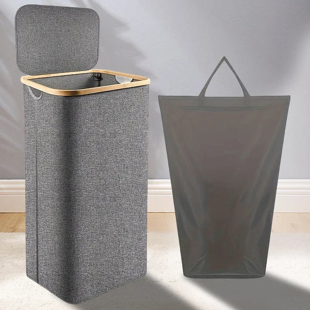 

Foldable Bamboo Laundry Basket Dirty Clothes Bag Box with Lid & Bag Clothes Storage Basket Bathroom Clothes Storage Organizer