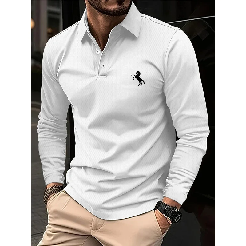 Men's long-sleeved T-shirt, middle-aged business solid color, father's spring and autumn clothing, comfortable collar polo shirt