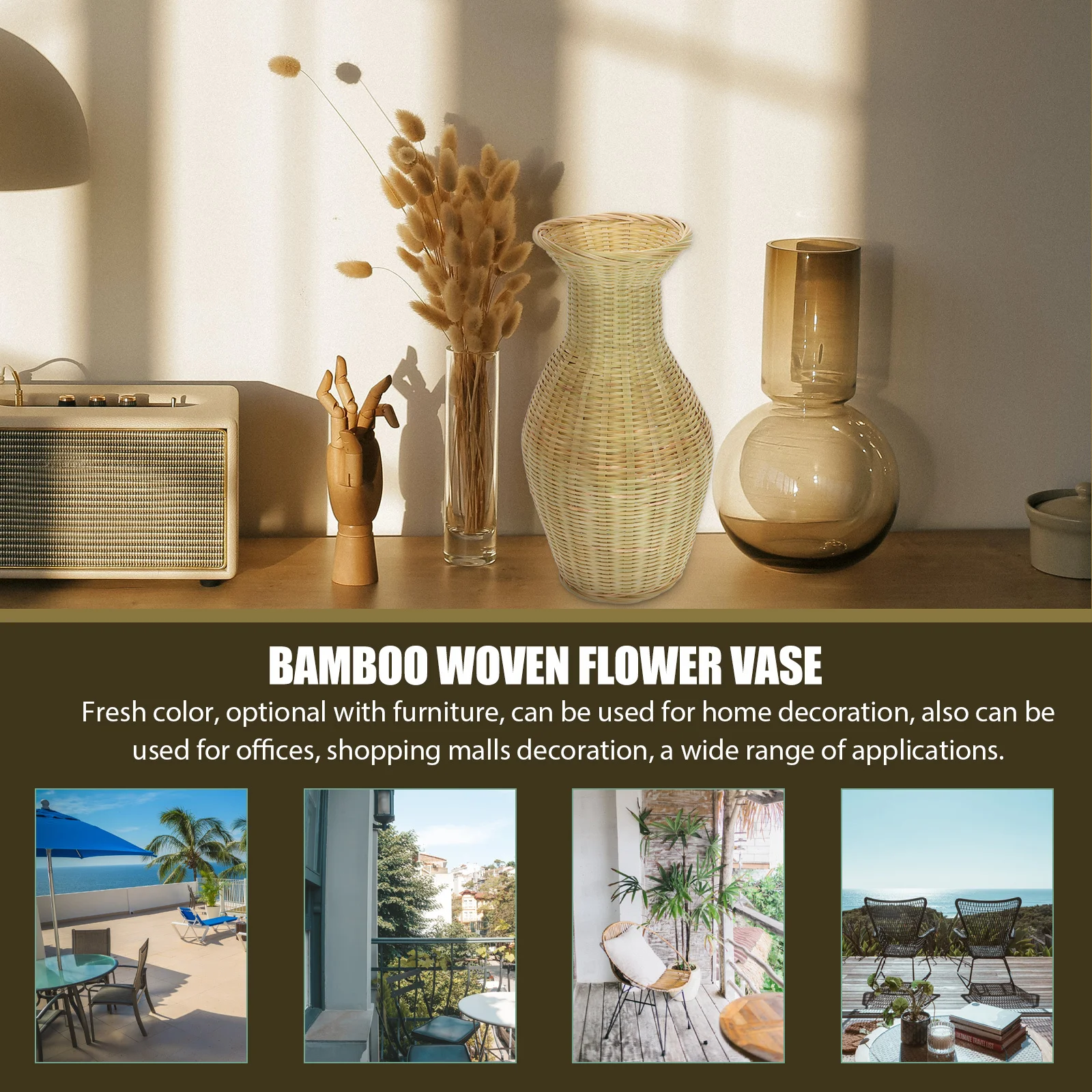 

Bamboo Vase Woven Flowerpot Desktop Plant Pots Indoor Decor Fall Style Basket Chic Practical Storage Dried Flowers