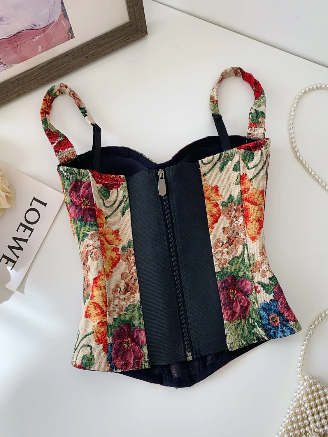 توب قصير بدون حمالات بأسلوب الرسم الزيتي القديم للنساء، ملابس صيفية نحيفة أنيقة وعصرية وجذابة