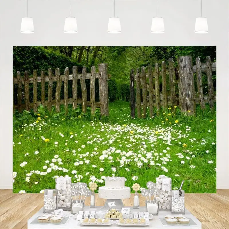 

Spring Backdrop Garden Flower Rustic Wood Fence Meadow Forest Wonderland Photography Background Hiking Picnic Party Decor Studio