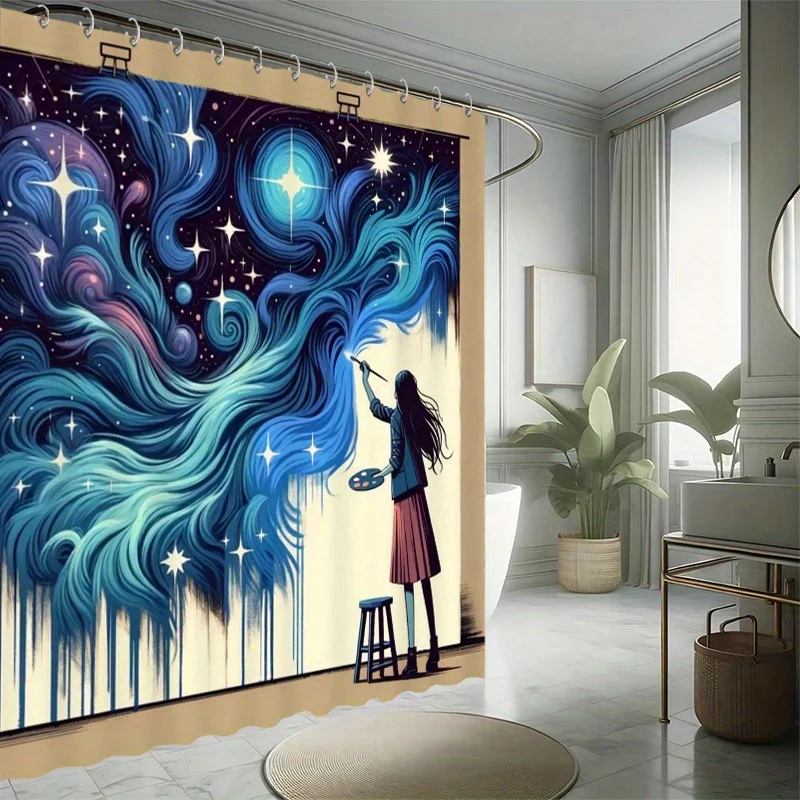 

Душевой набор Star Painter из 4 предметов — художественный дизайн с 12 крючками, нескользящим ковриком и сиденьем для унитаза, современный декор для ванной комнаты