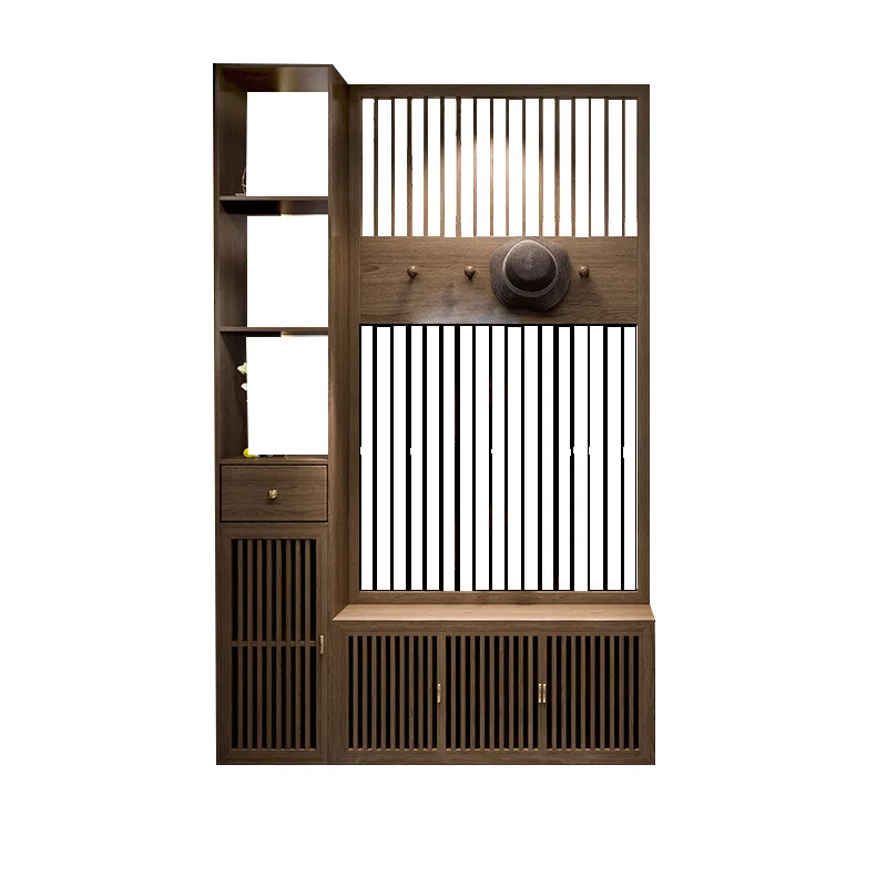 

Entrance partition screen rack Solid wood new Chinese style living room entry shoe change stool hanger