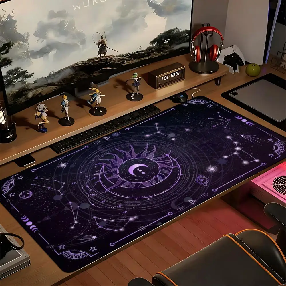 Large XXL Gaming Mouse Pad Desk Mat Keyboard Pad Purple Zodiac Constellation Sun Moon Star Astrology Mystic Non Slip Rubber Base