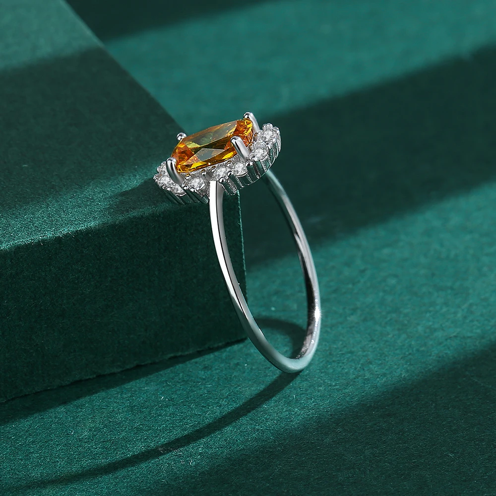 2022 NEW Exquisite Citrine Ring For Women Yellow Gold Real S925 Silver Crystal Diamond Engagement Valentine\'s Day Gift Jewelry