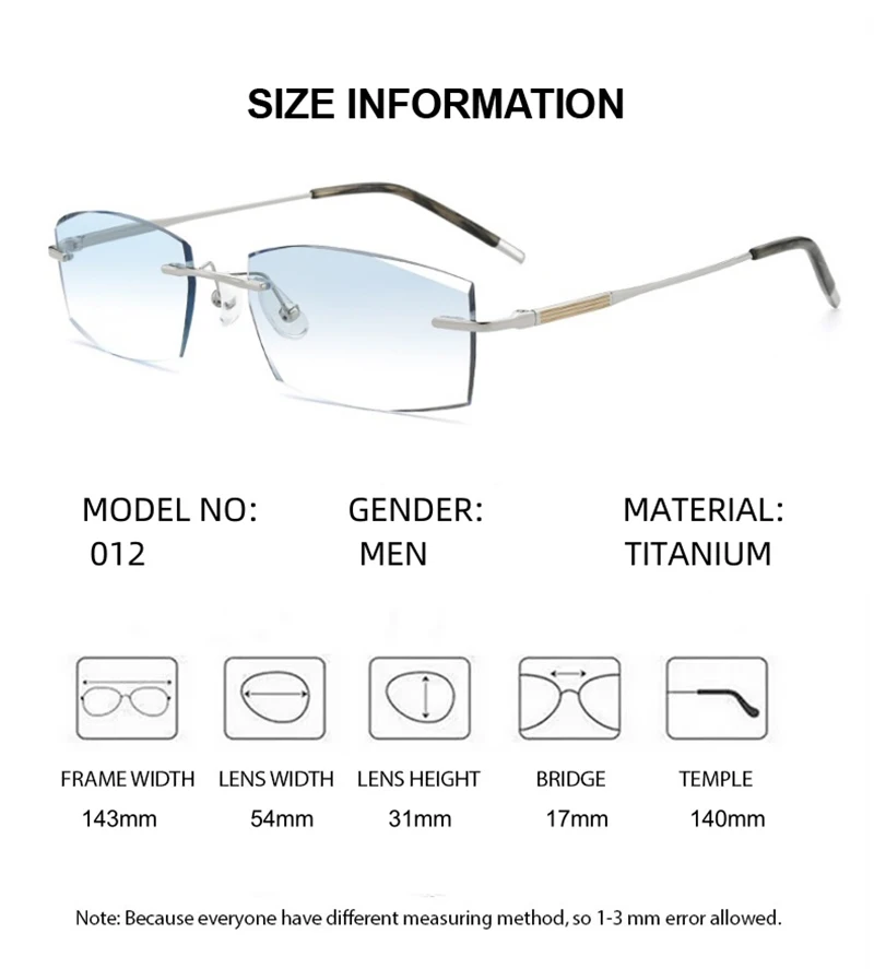Men Rimless Eyeglass Titanium Luxury Ultra Light Elegant Prescription Glasses Optical Frameless Colored Lenses Gafas for Male