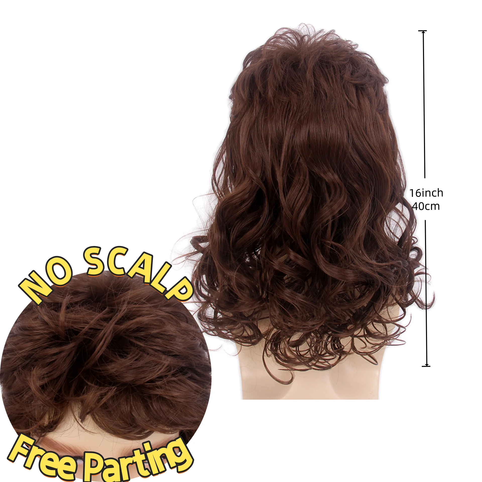 Mullet Wig 60s 70s Disco Wig Brown Long Synthetic Hair Rock Roll  Black Blonde Daily Halloween Party Costume Wig
