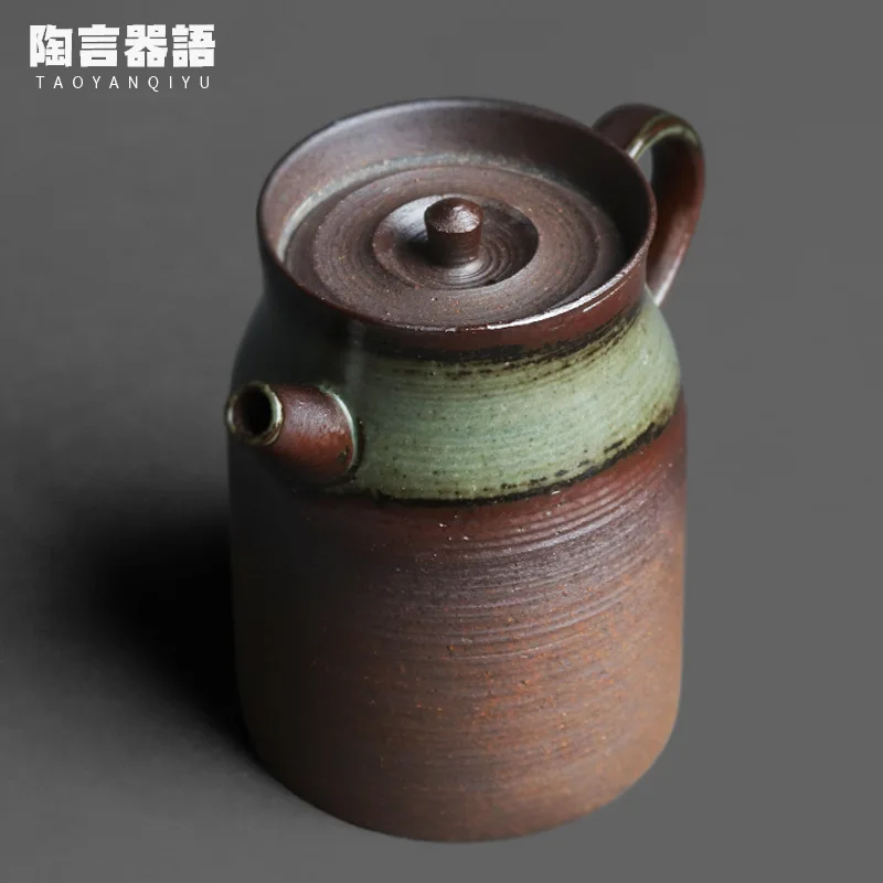 Wood burning fire marks glaze Gaoling hand-held teapot handmade retro pottery new Chinese Zen tea maker single teapot