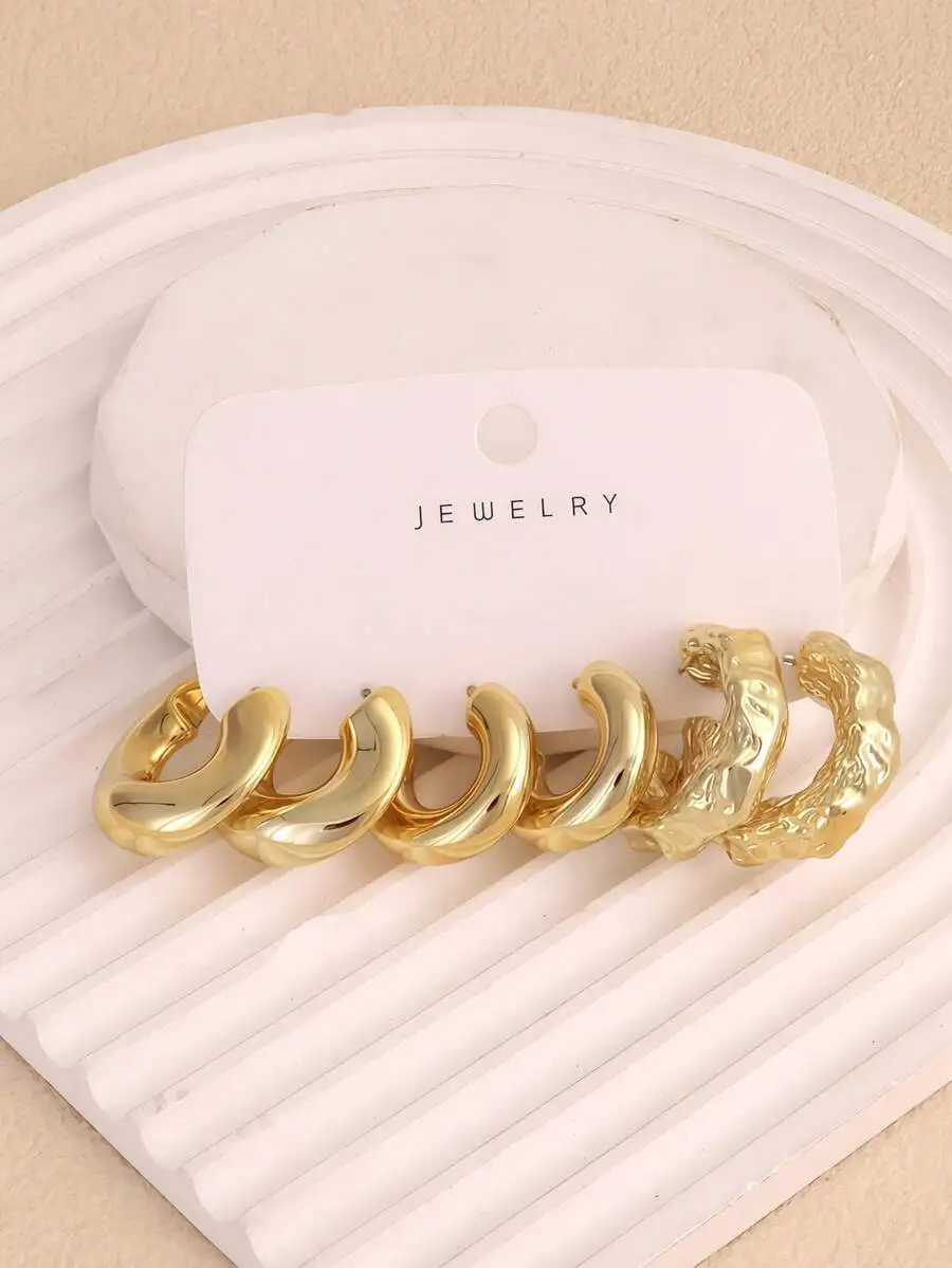 

Gold Tone Hoop Earring Set For Women, Stylish Fashion Jewelry For Daily And Party Wear
