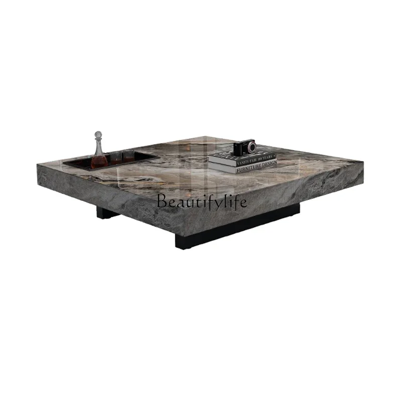 

ld6 *Italian minimalist light luxury high-end rock slab coffee table simple square living room size apartment