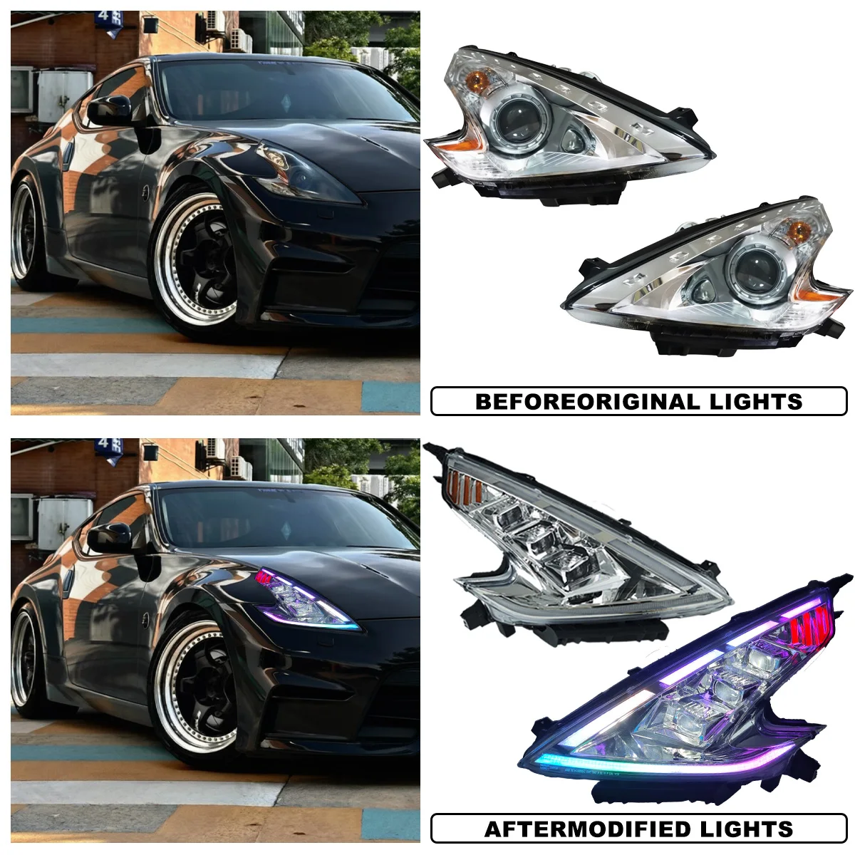 SINDAR LED Headlight For Nissan 370Z Z34 2009-2021 DRL Turn Signal Front Lamp