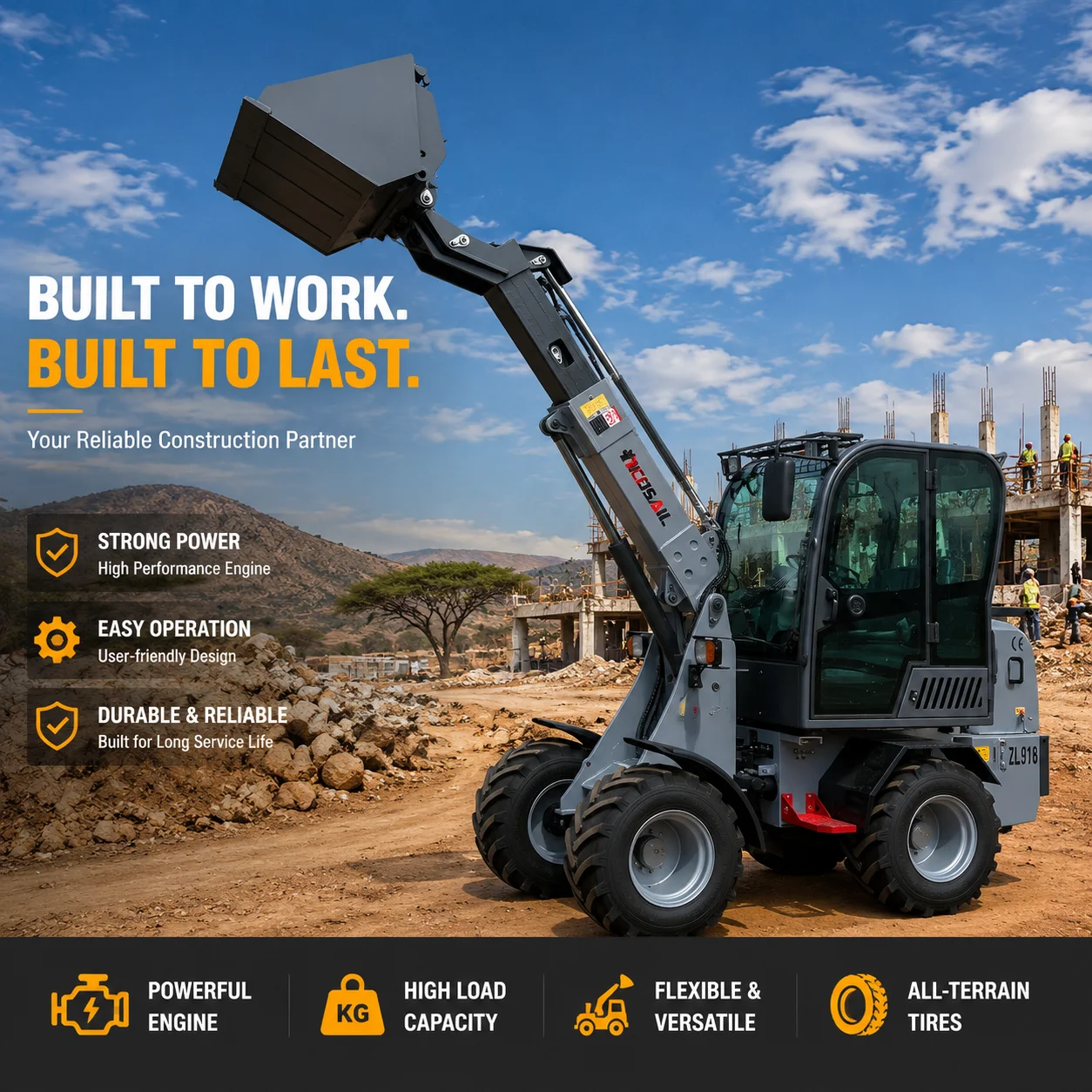 1.ZL918X Telescopic Wheel Loader 0.8Ton Mini Loader with Kubota 18.2KW Engine